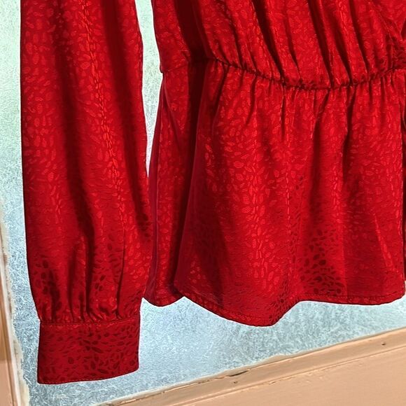 NOBO No Boundaries Women’s Red Faux Wrap Lightweight Silk Blouse Size XS - Picture 2 of 5
